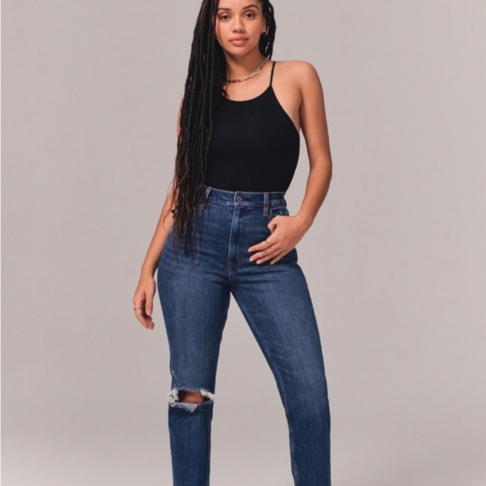Abercrombie and Fitch The Ankle Straight Ultra High Rise Jeans Blue Medium Wash